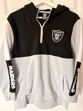 RAIDERS Official Licensed 3/4 Zip Hoodie Kids 18/20 NFL Team Apparel Sweater NWT
